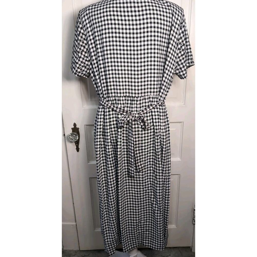 Vtg KDK designs Dress Gingham Floral Tie-Back USA Black White Women's 18W(1133) - Picture 3 of 6